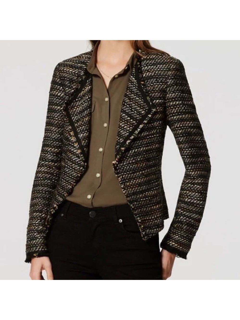 Ann Taylor Loft Tweed Jacket Size Open Blazer Sie 12